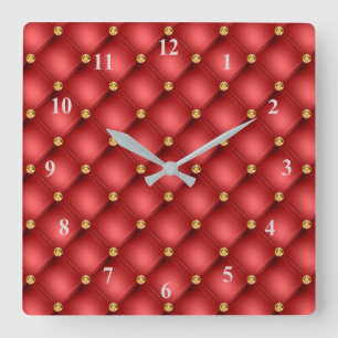 Horloge murale en cuir rouge Tufté en diamant d'or