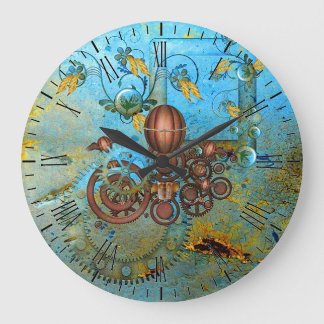 Horloge murale en cuivre aqua collage Steampunk (Recto)