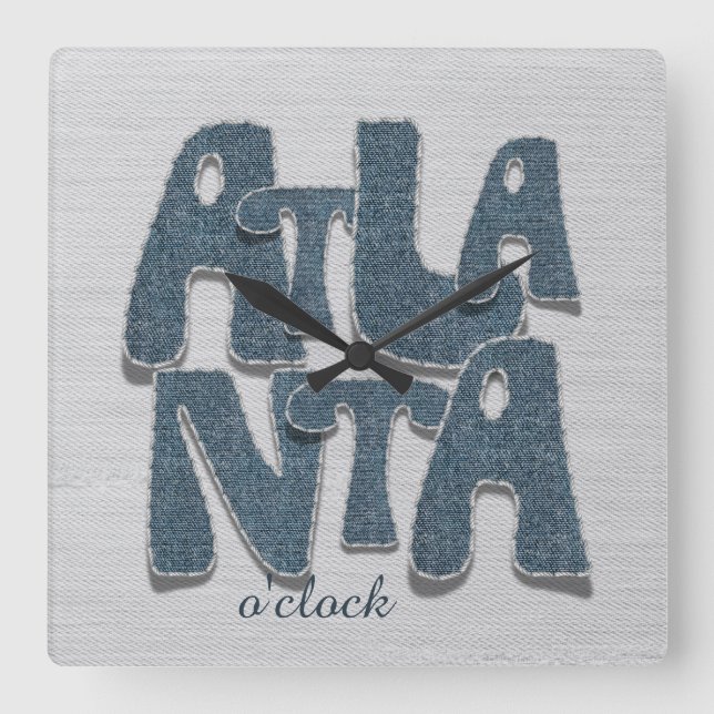 Horloge murale en denim avec lettres d'Atlanta (Recto)