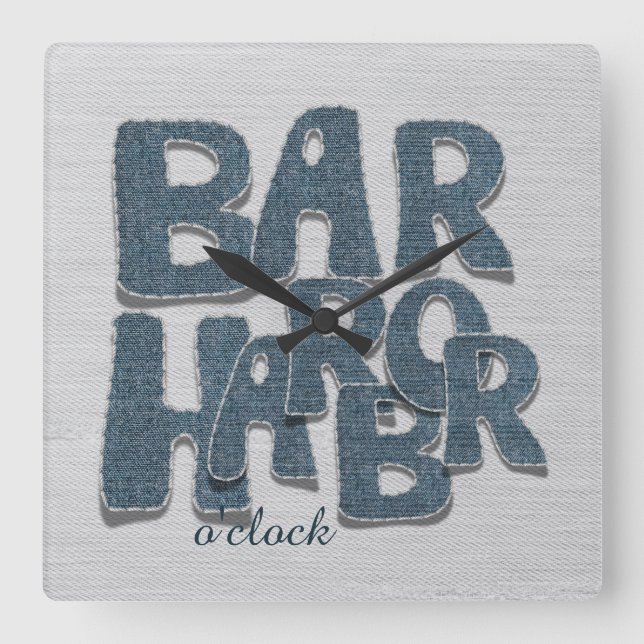 Horloge murale en denim avec lettres de Bar Harbor (Recto)