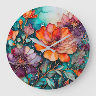 Horloge murale en encre florale colorée