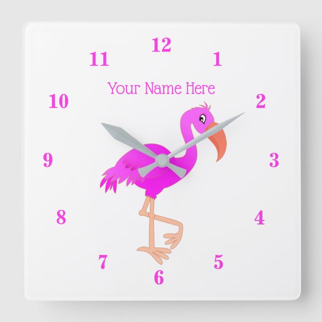 Horloge murale en Flamant rose rose avec nom de te (Recto)