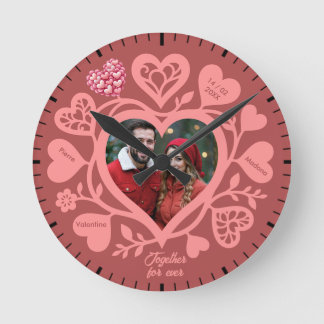 Horloge murale en forme de cœur avec photo de rose