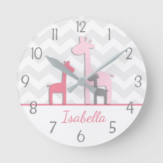 Horloge murale en girafe rose gris