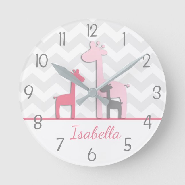 Horloge murale en girafe rose gris (Recto)