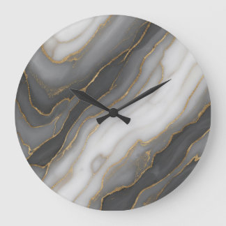 Horloge murale en marbre Abstrait - gris, blanc et