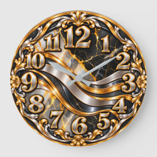 Horloge murale en marbre de luxe en argent et or p