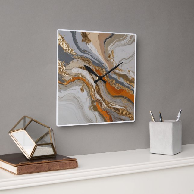Horloge murale en marbre gris et orange (Bureau)