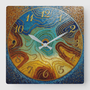 Horloge murale en mosaïque tourbillonnante Bleu S