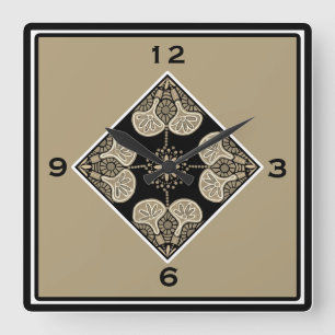 Horloge murale en noir et bronze carré