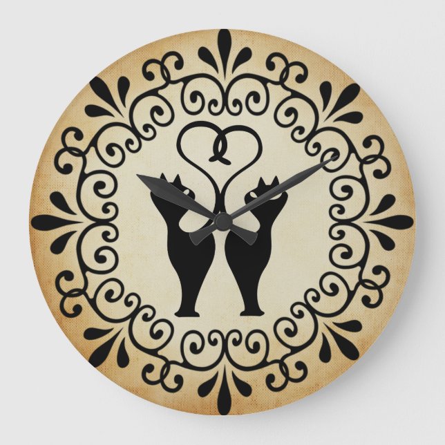 Horloge murale en silhouette de deux chats (Recto)