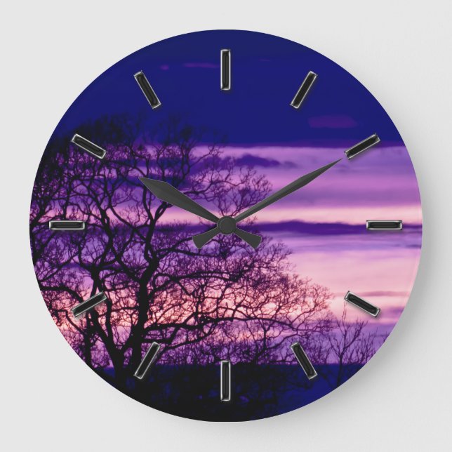 horloge murale en silhouette violette Sunset Tree (Recto)