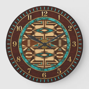 Horloge murale en tapisserie tribale turquoise et