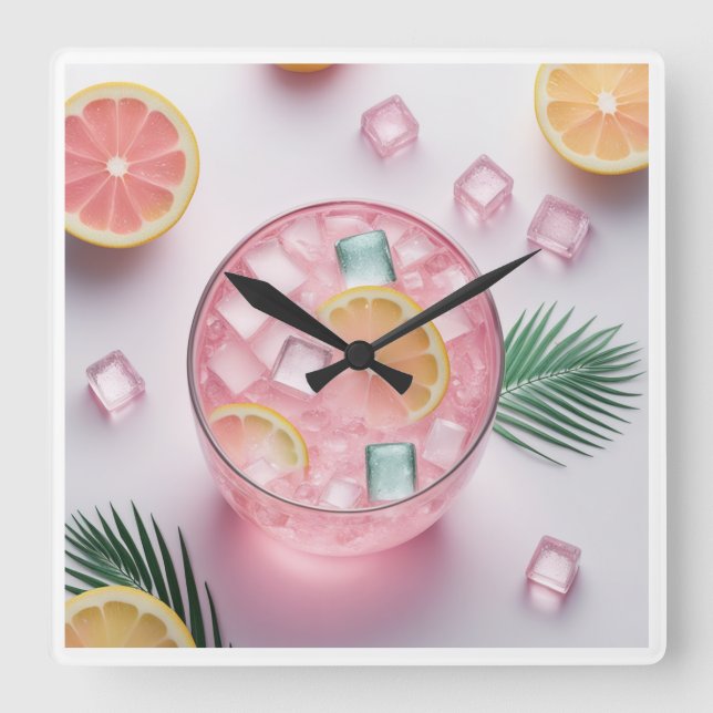 Horloge murale en verre de Lemonade rose - Rafraîc (Recto)