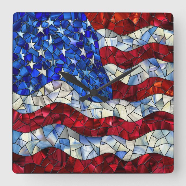 Horloge murale en verre tendu du Drapeau américain (Recto)