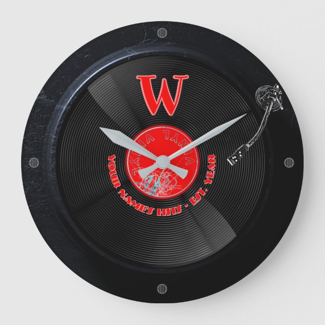 Horloge murale en vinyle rétro avec nom personnali (Recto)