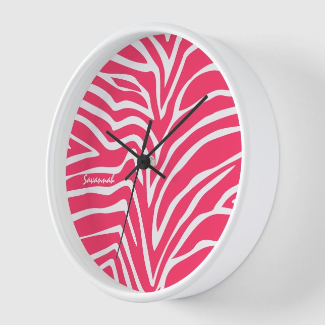 Horloge murale en zèbre rose personnalisée (Angle)