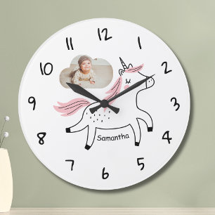 Horloge murale enfant avec photo de licorne person
