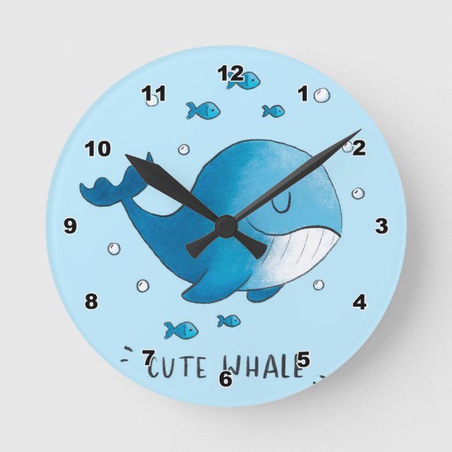 Horloge murale enfant Baleine Mignonne (Recto)
