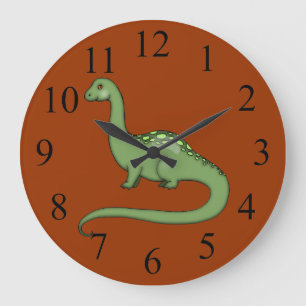 Horloge murale enfant dinosaure vert à long cou