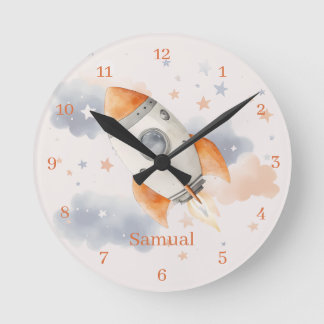 Horloge murale enfant fusée spatiale amusante
