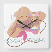 Horloge murale envoûtante Mermaid Pastel