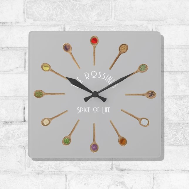 Horloge murale épice de vie, Acrylique Carré de 27 (Spice of Life Family Kitchen Clock)