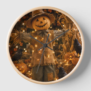 Horloge murale épouvantail rustique d'Halloween