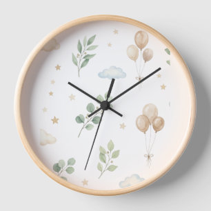 Horloge murale Eucalyptus botanique et ballons dor