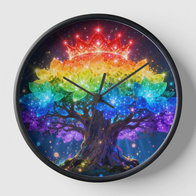 Horloge murale fantaisie arbre arc-en-ciel (Recto)