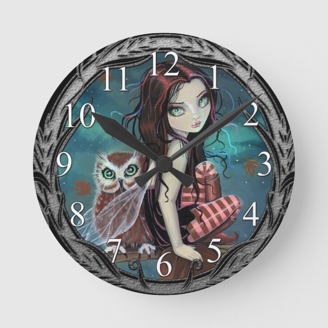 Horloge murale fantaisiste de la fée du hibou d'au (Recto)