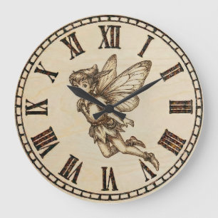 Horloge murale fée Fantaisie pyrographiée sur bo