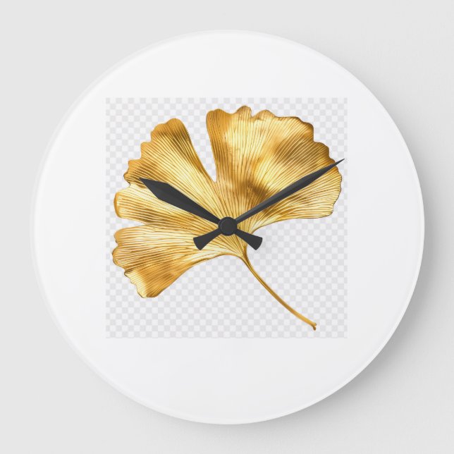 Horloge Murale Feuille Dorée – Design Botanique  (Recto)