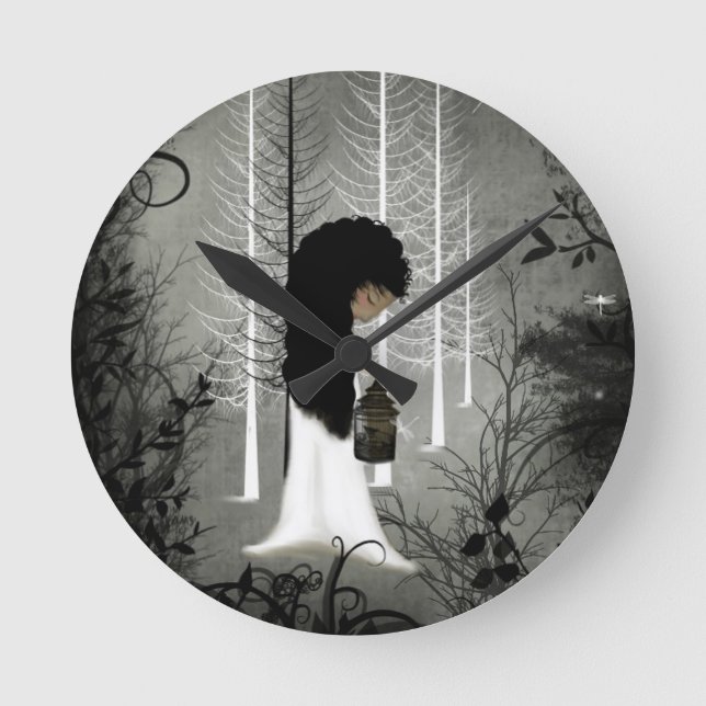 Horloge murale Fille de bois noir et blanc (Recto)
