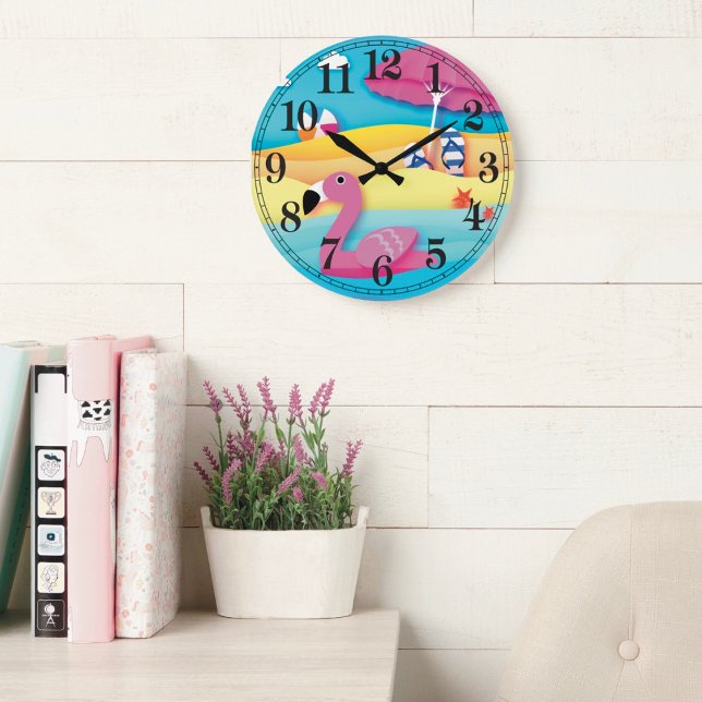 Horloge murale flamant de plage (Créateur téléchargé)