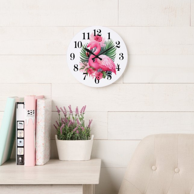 Horloge murale flamant rose (Salle de lecture)