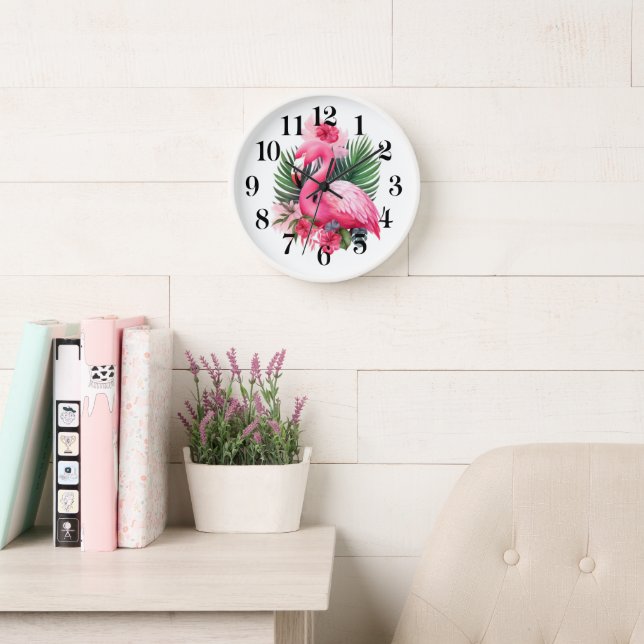 Horloge murale flamant rose (Salle de lecture)