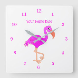 Horloge murale Flamant Rose avec texte personnalis