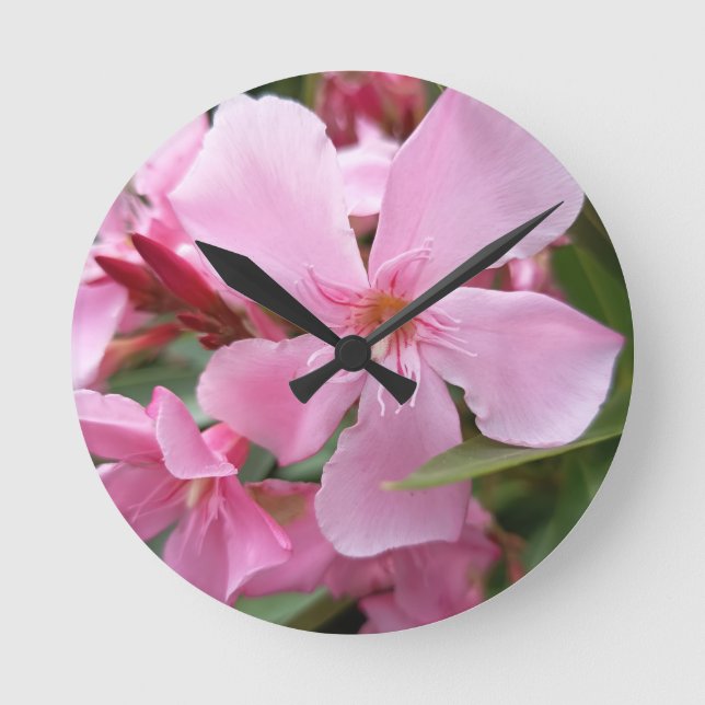 Horloge murale fleur d'oléandre rose | Botanica él (Recto)