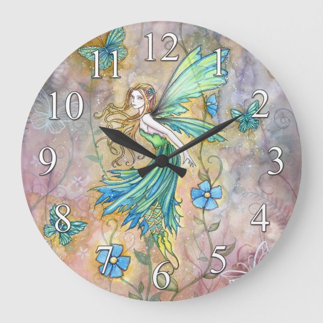 Horloge murale Fleur verte et Papillons (Recto)
