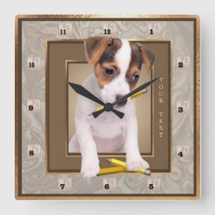 Horloge murale fleurie d'or de chiot de Jack