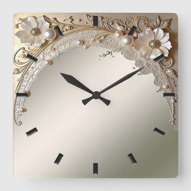 Horloge Murale Fleurs Blanches Perles Moderne (Recto)