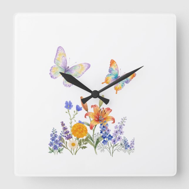 Horloge Murale Fleurs & Papillons – Décoration Élé (Recto)