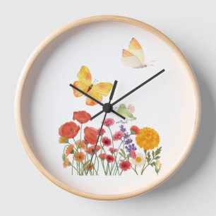 Horloge Murale Fleurs & Papillons – Décoration Élé