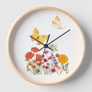 Horloge Murale Fleurs & Papillons – Décoration Élé