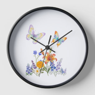 Horloge Murale Fleurs & Papillons – Décoration Élé