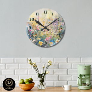 Horloge murale Fleurs sauvages aquarelle Maison de