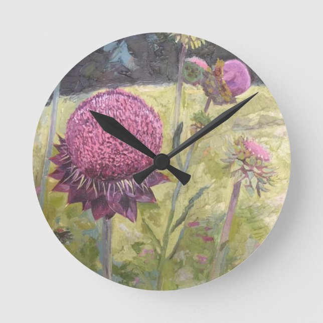 Horloge murale fleurs sauvages violettes (Recto)