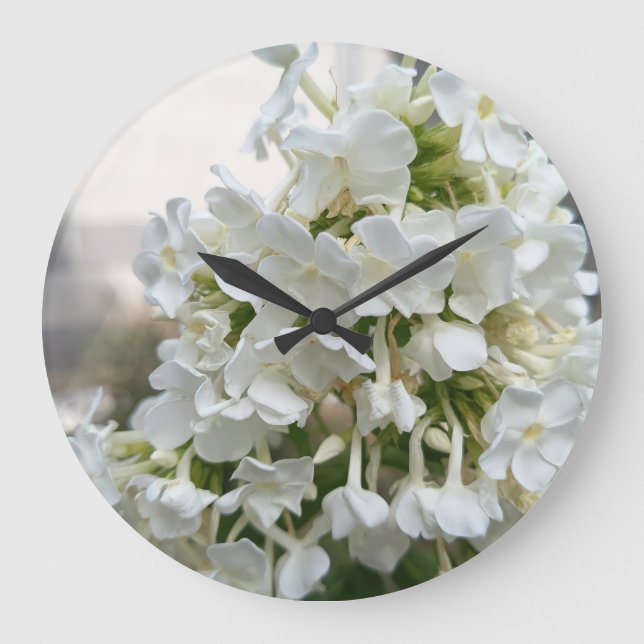 Horloge murale florale à Fleur Élégante Blanche (Recto)