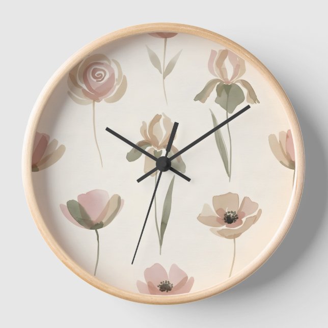 Horloge murale florale à l'aquarelle douce (Recto)